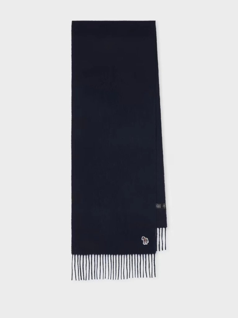 Paul Smith Lambswool Zebra Scarf, Navy Blue, New With Tags
